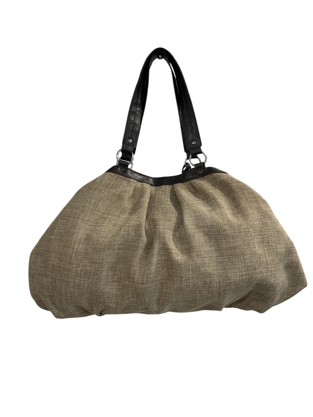 Usher Soft Burlap Textured Vegan Leather Straps Accents Hobo Bag Purse - Picture 3 of 13